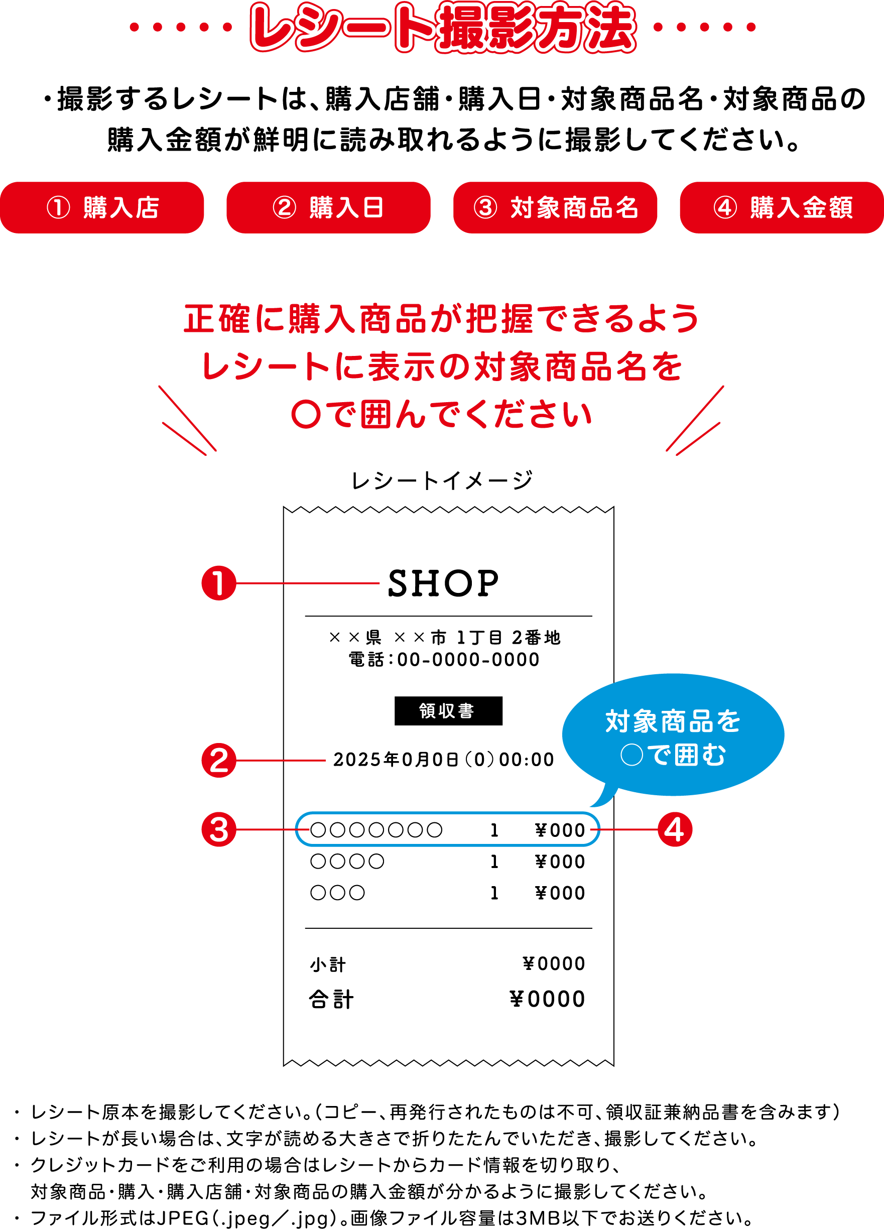 レシート撮影方法